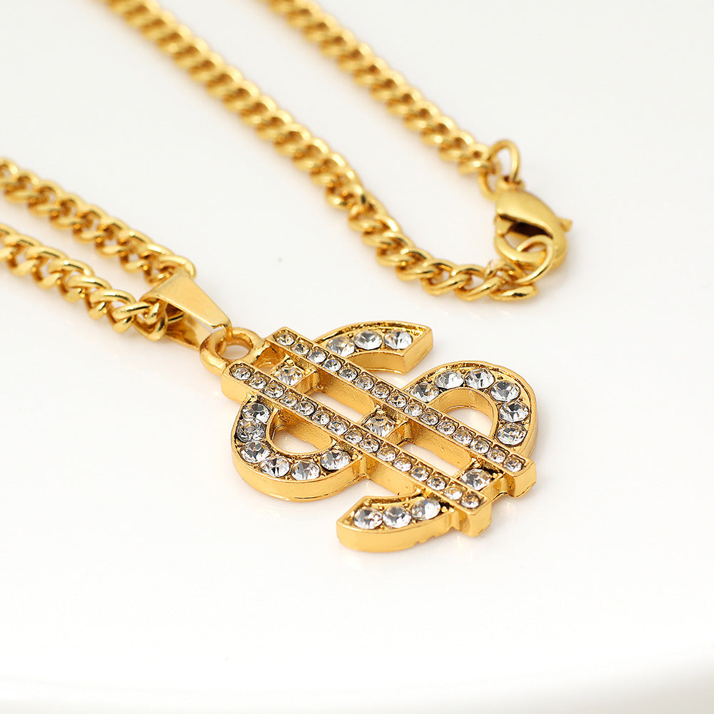 Gold/Diamond Dollar Sign Necklace/Pendant