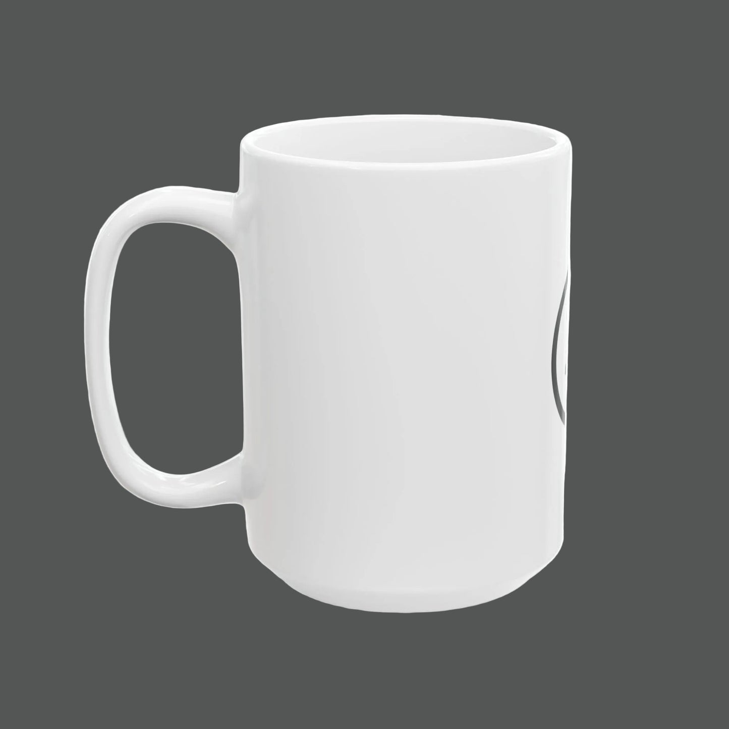 White mug with a logo on a white background