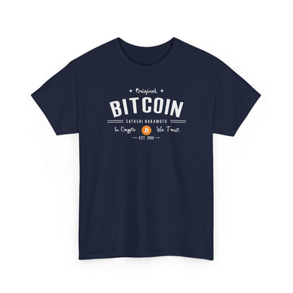 Bitcoin Vintage Logo Tee — 'In Crypto We Trust'