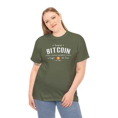 Bitcoin Vintage Logo Tee — 'In Crypto We Trust'