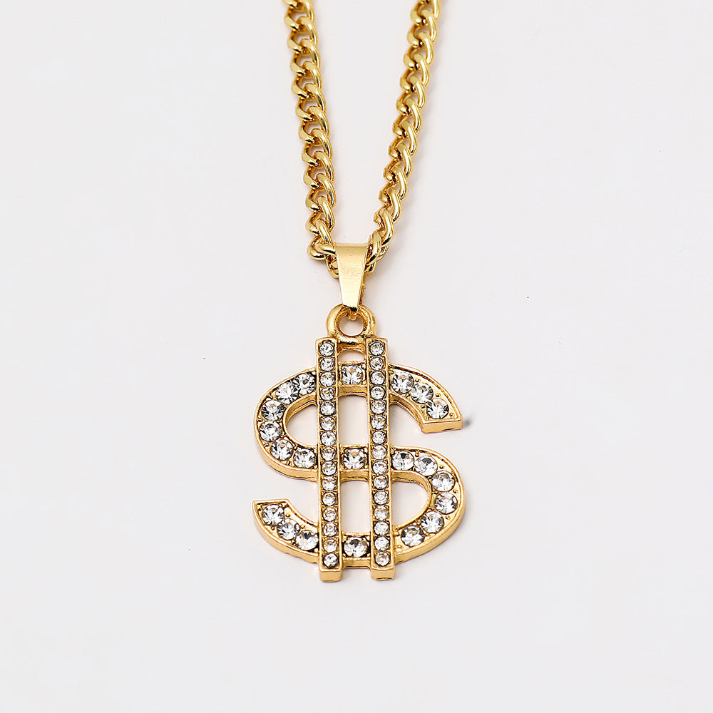 Gold/Diamond Dollar Sign Necklace/Pendant