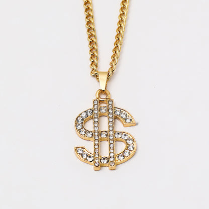 Gold/Diamond Dollar Sign Necklace/Pendant