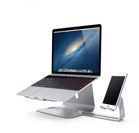 Laptop and smartphone on a stand with a white background