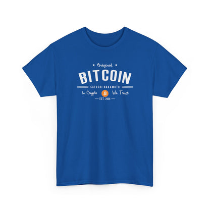 Bitcoin Vintage Logo Tee — 'In Crypto We Trust'