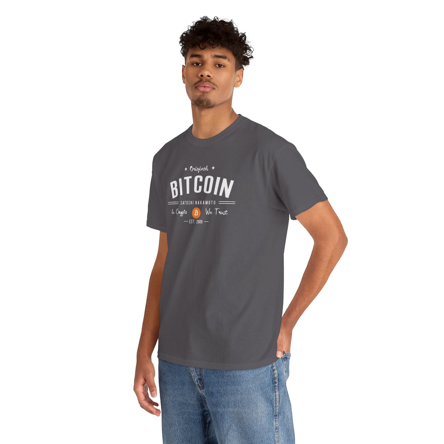 Bitcoin Vintage Logo Tee — 'In Crypto We Trust'