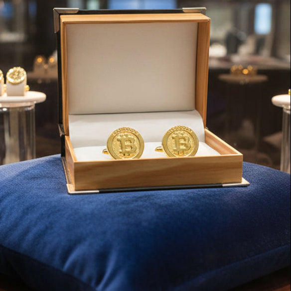 Men's Gold Bitcoin Cufflinks