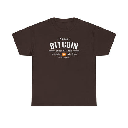 Bitcoin Vintage Logo Tee — 'In Crypto We Trust'