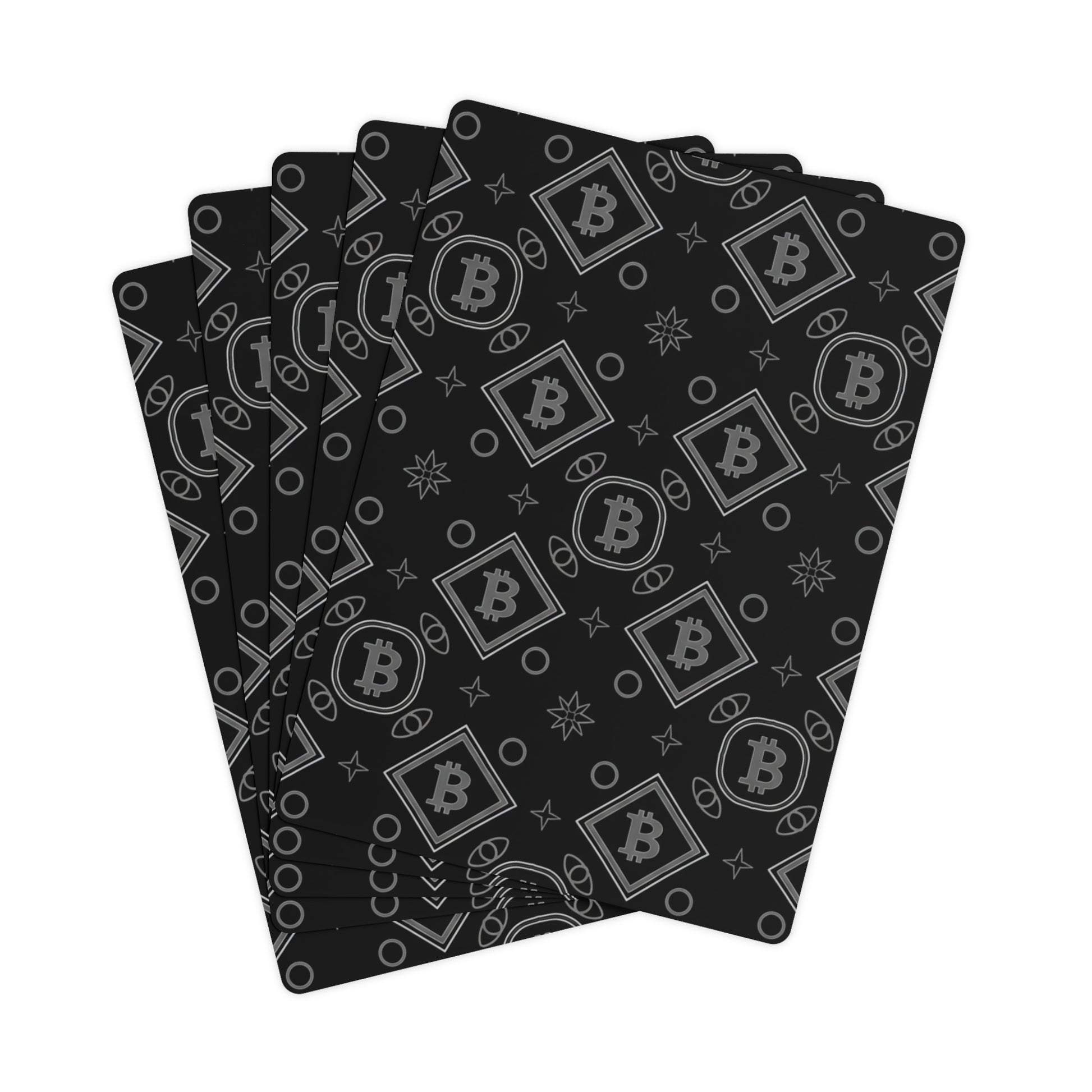 Set of six dark gray woven placemats on a white background