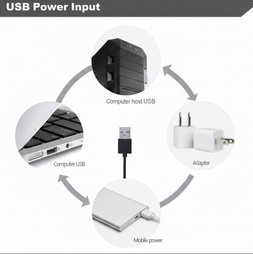 Diagram of USB power input connections with various devices and components.
