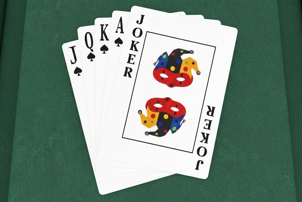 Two joker cards with colorful designs on a white background
