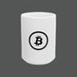 White mug with Bitcoin symbol on a white background