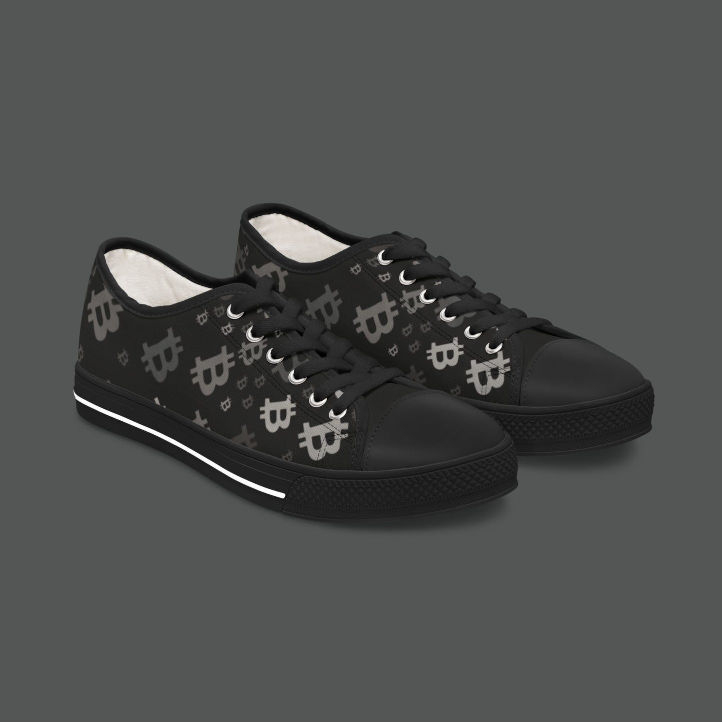 Bitcoin Pattern Low-Top Sneakers — Women's Crypto Logo Casual Shoes
