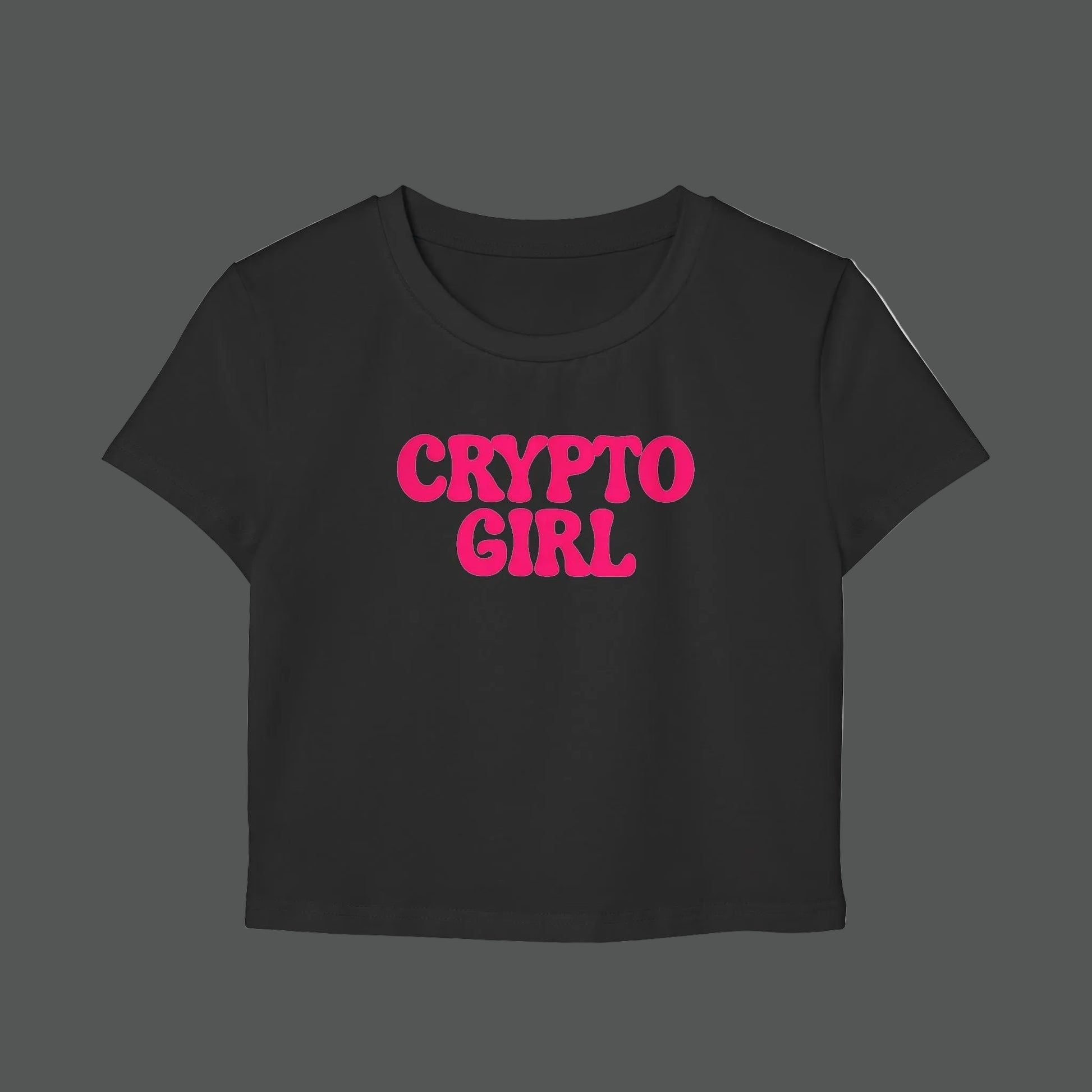 Black t-shirt with 'CRYPTO GIRL' in pink text on a white background