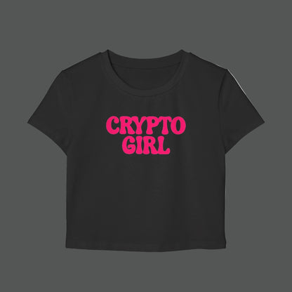 Black t-shirt with 'CRYPTO GIRL' in pink text on a white background
