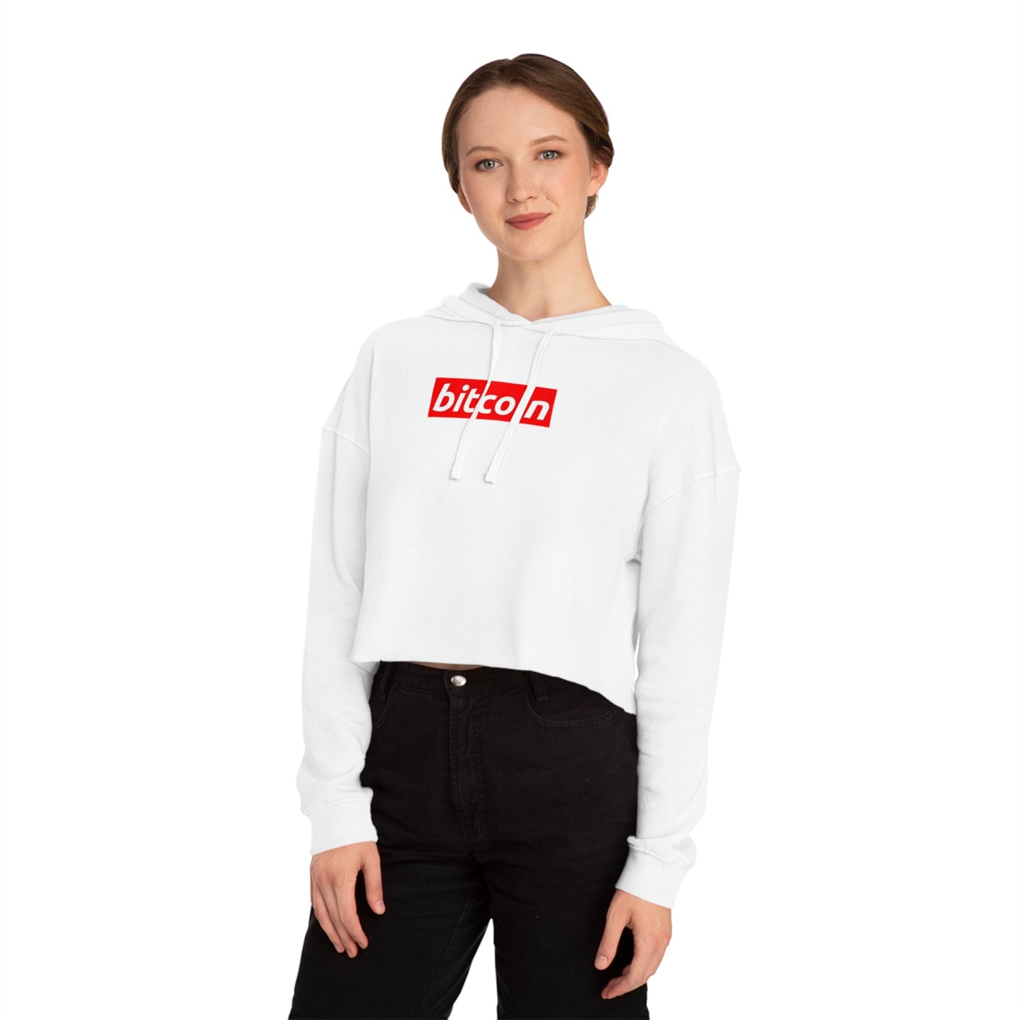 Cropped Hoodie — Red "Bitcoin" Logo Women's Crop Sweatshirt