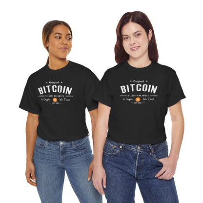 Bitcoin Vintage Logo Tee — 'In Crypto We Trust'