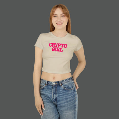 Person wearing a beige crop top with 'Mental Illness is Not a Taboo' text on a white background