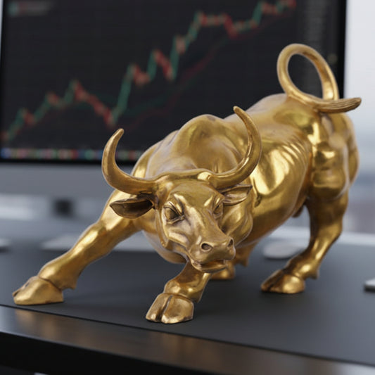Gold bull statue on a desk