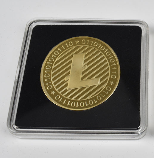 Gold coin with a unique design on a black background