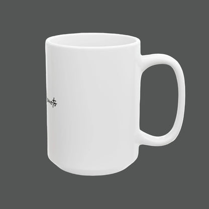 White mug with text on a white background