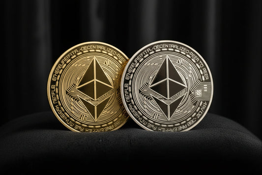 Gold coin with a unique design on a textured black