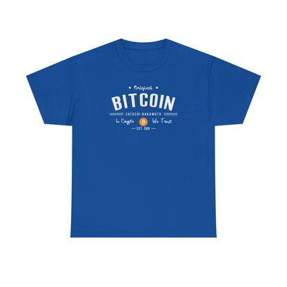 Bitcoin Vintage Logo Tee — 'In Crypto We Trust'