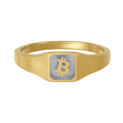 Stainless Steel Square Bitcoin Signet Ring (Engraving)