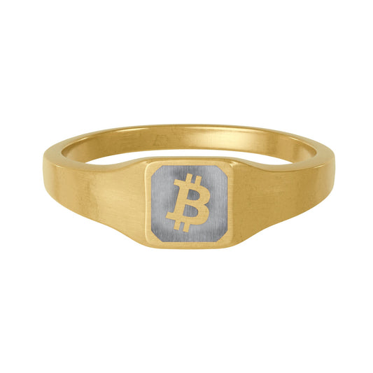Stainless Steel Square Bitcoin Signet Ring (Engraving)