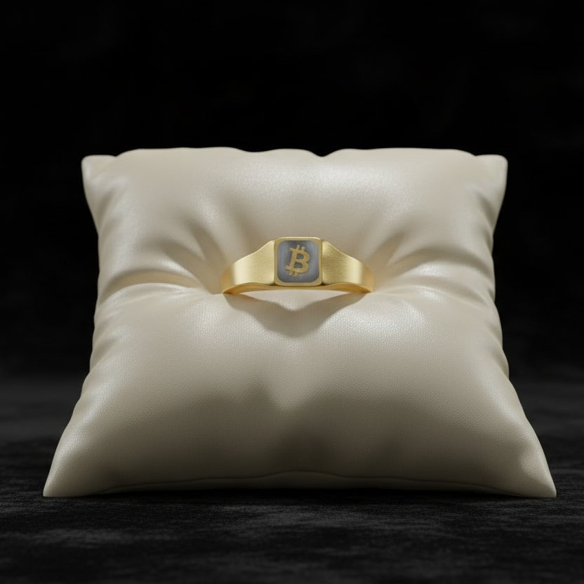 Stainless Steel Square Bitcoin Signet Ring (Engraving)