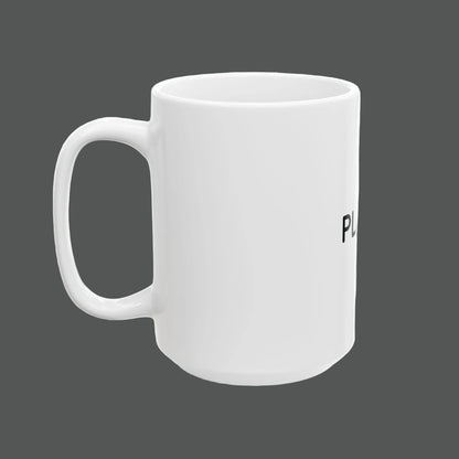 White mug with a logo on a white background