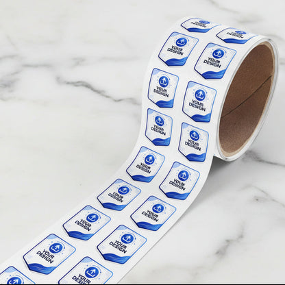 Roll of labels with customizable design on a white background