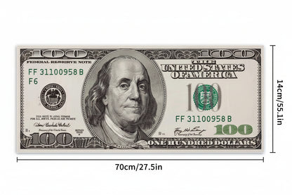 Measurement chart of a $100 bill with dimensions indicated.