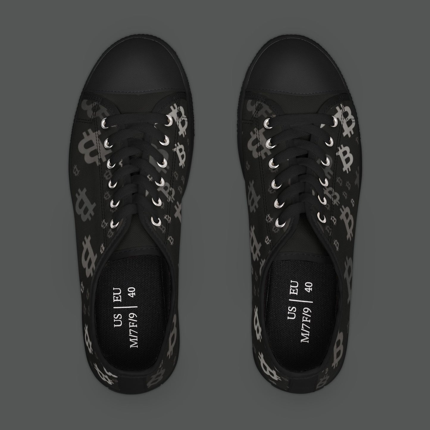 Bitcoin Pattern Low-Top Sneakers — Women's Crypto Logo Casual Shoes