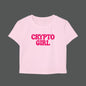 Pink t-shirt with 'CRYPTO GIRL' text on a white background