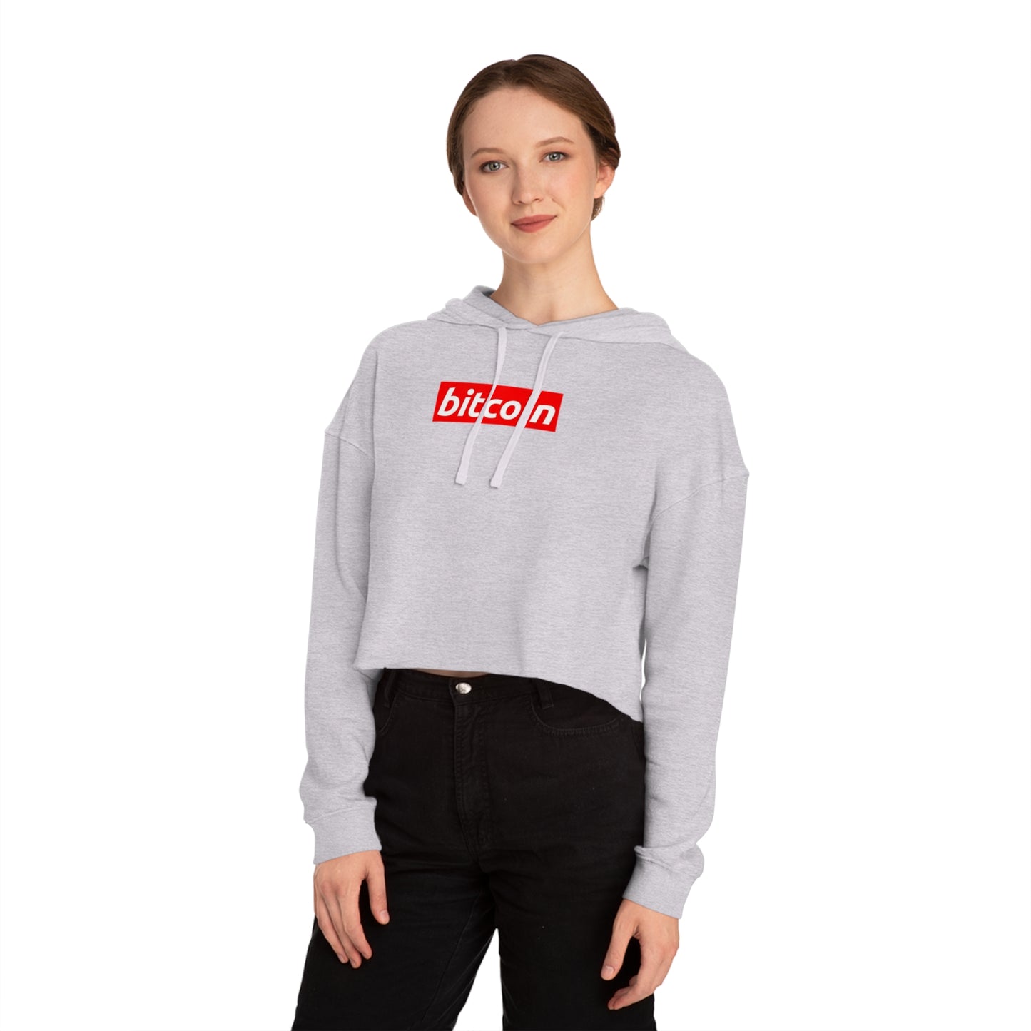 Cropped Hoodie — Red "Bitcoin" Logo Women's Crop Sweatshirt