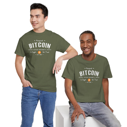 Bitcoin Vintage Logo Tee — 'In Crypto We Trust'
