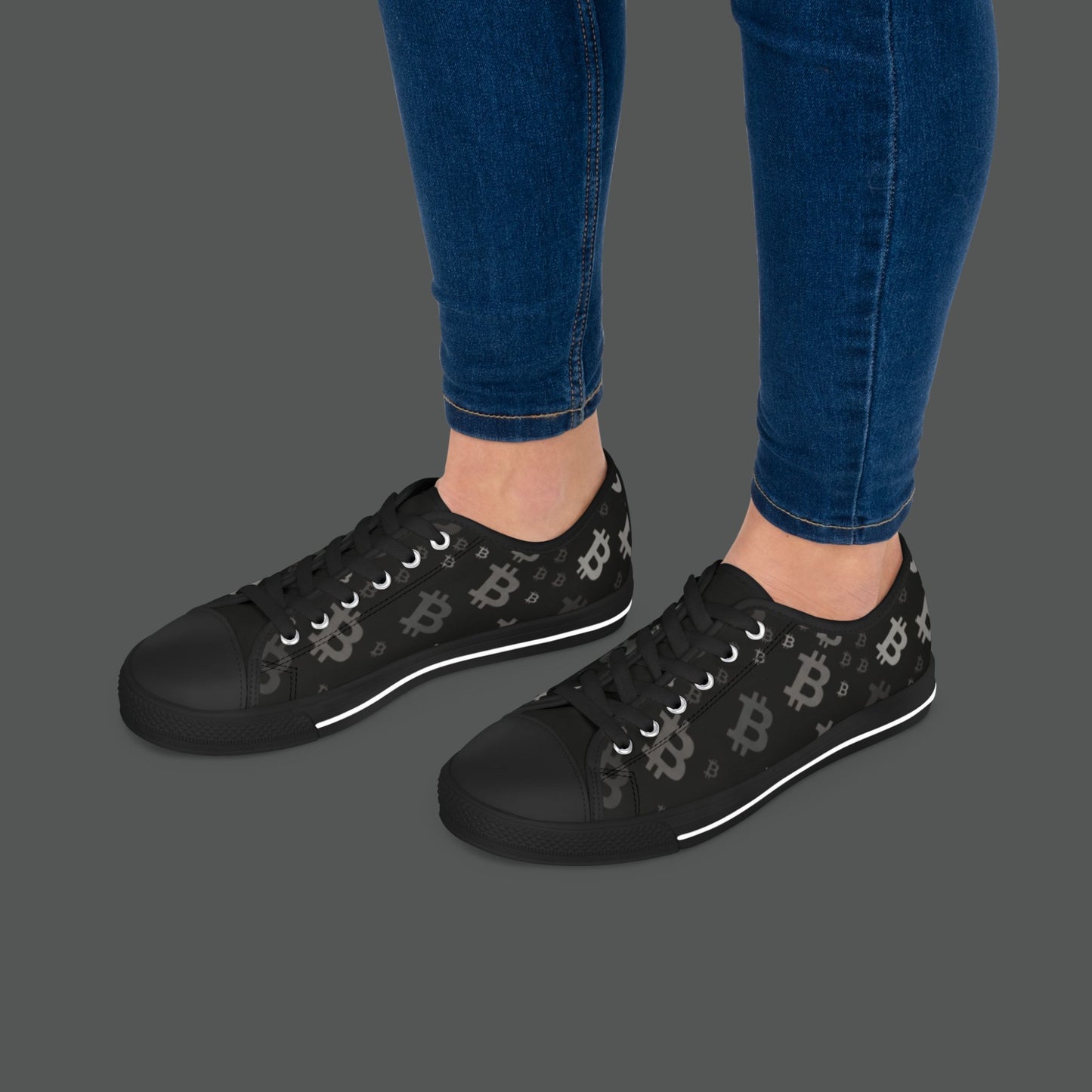 Bitcoin Pattern Low-Top Sneakers — Women's Crypto Logo Casual Shoes