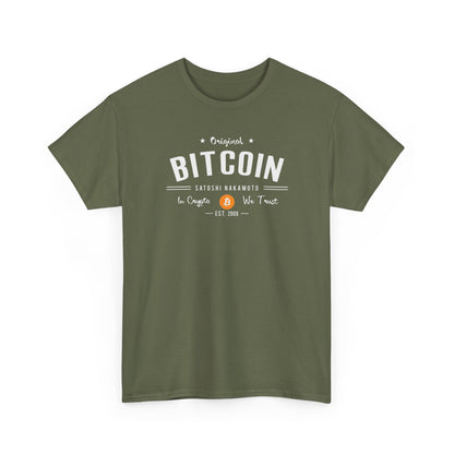 Bitcoin Vintage Logo Tee — 'In Crypto We Trust'