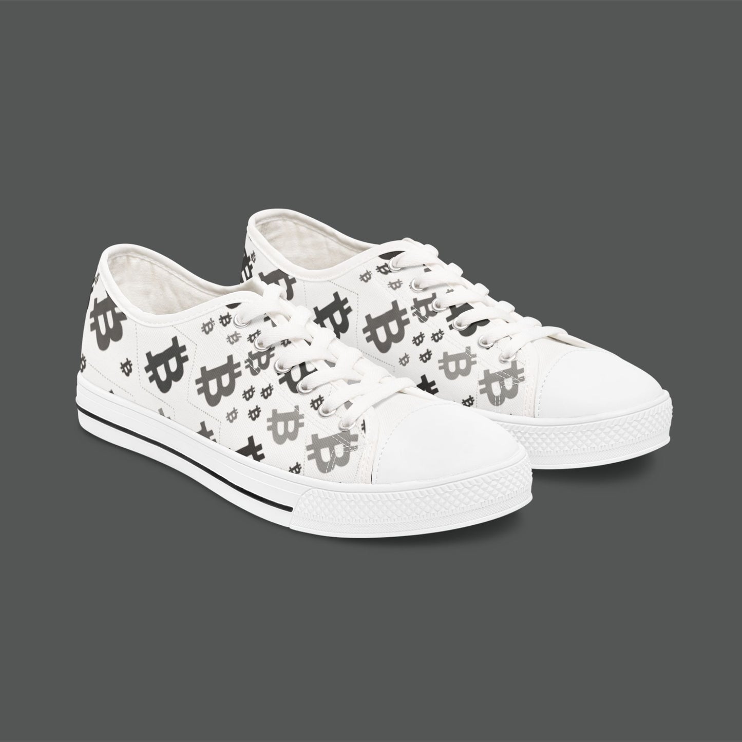 Bitcoin Pattern Low-Top Sneakers — Women's Crypto Logo Casual Shoes