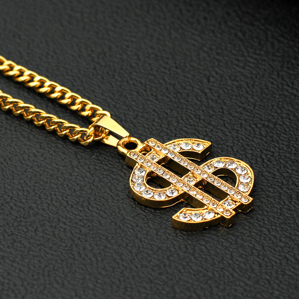 Gold/Diamond Dollar Sign Necklace/Pendant