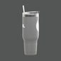 Gray tumbler with a straw on a white background