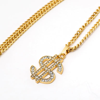 Gold/Diamond Dollar Sign Necklace/Pendant
