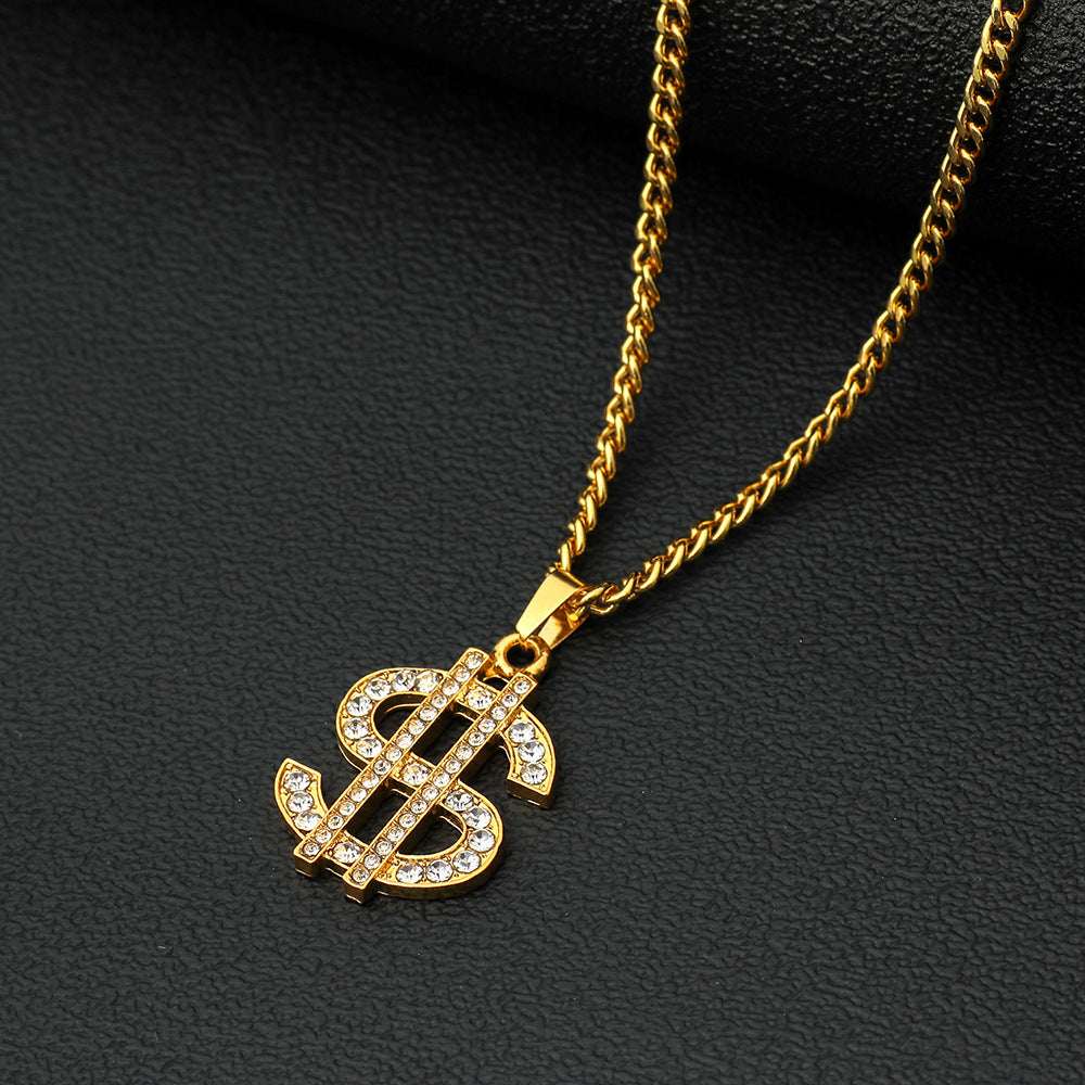Gold/Diamond Dollar Sign Necklace/Pendant