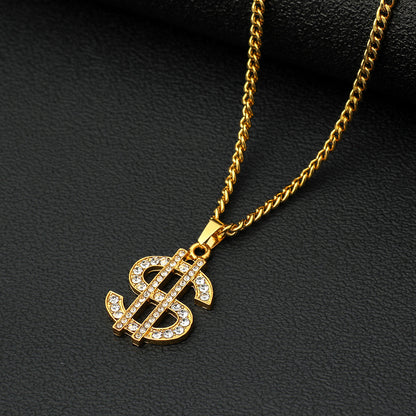 Gold/Diamond Dollar Sign Necklace/Pendant