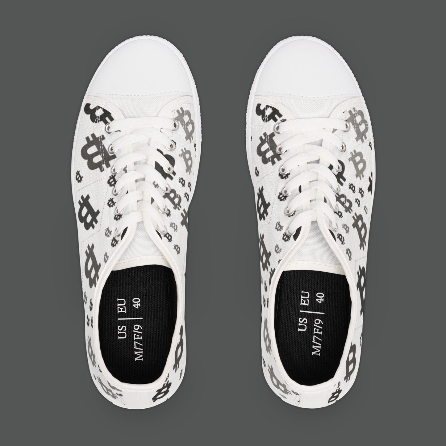Bitcoin Pattern Low-Top Sneakers — Women's Crypto Logo Casual Shoes