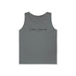 Gray tank top with text on a gray background