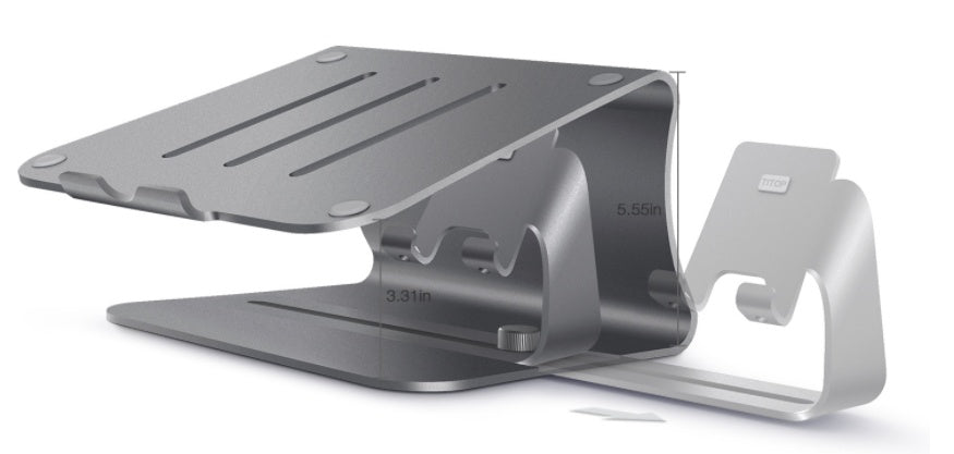 Gray adjustable laptop stand on a white background