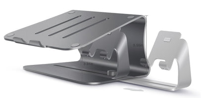 Gray adjustable laptop stand on a white background