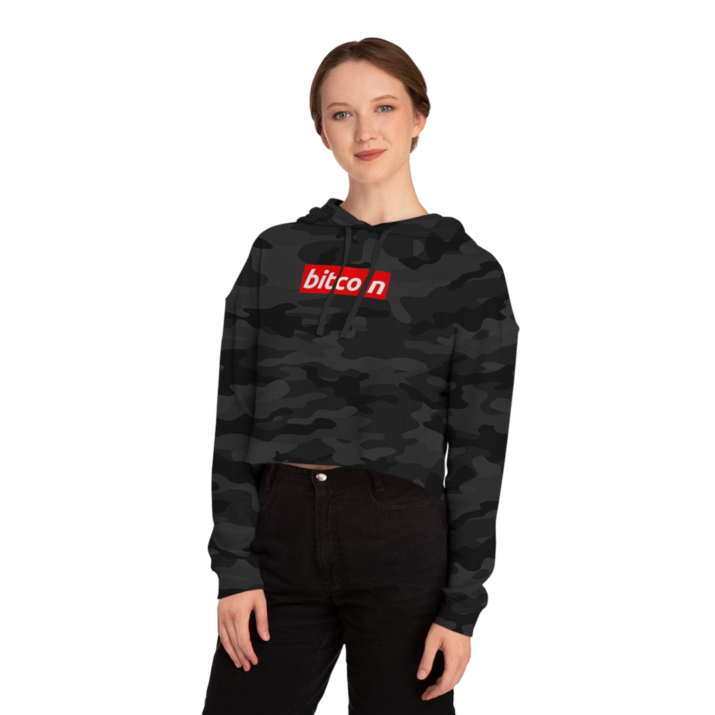 Cropped Hoodie — Red "Bitcoin" Logo Women's Crop Sweatshirt