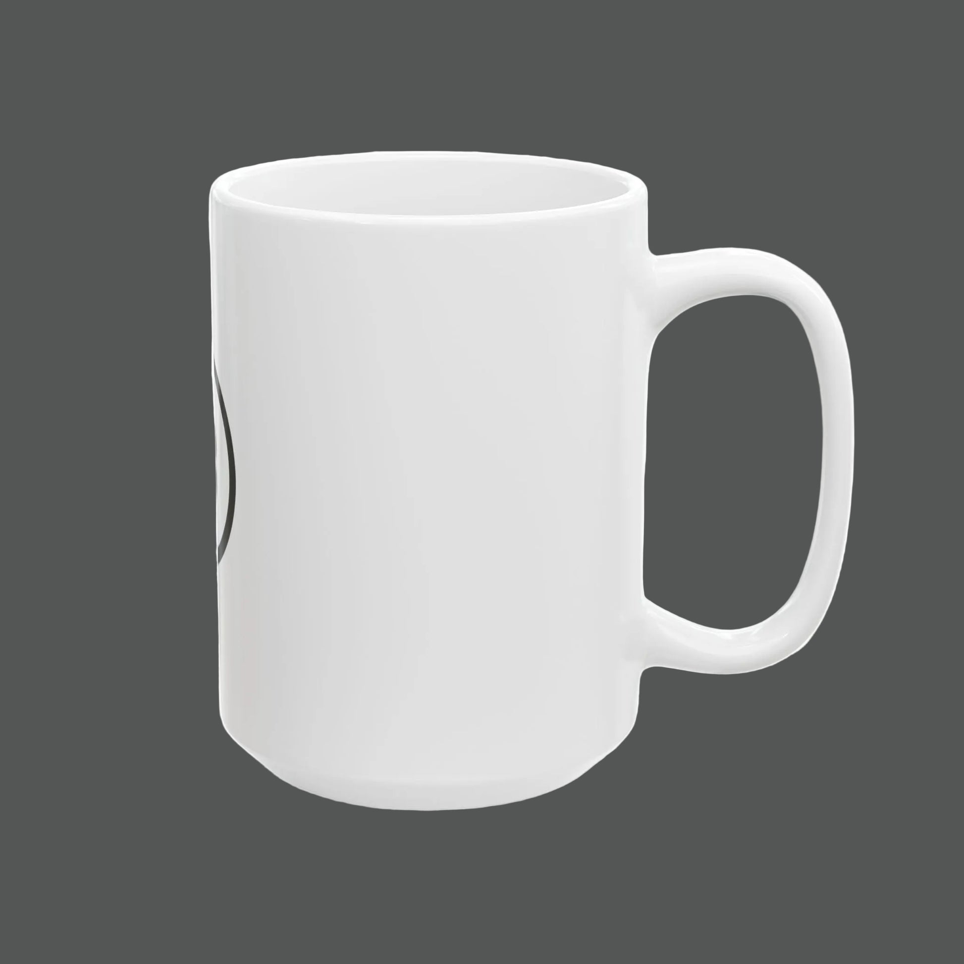 White mug with a colorful design on a white background